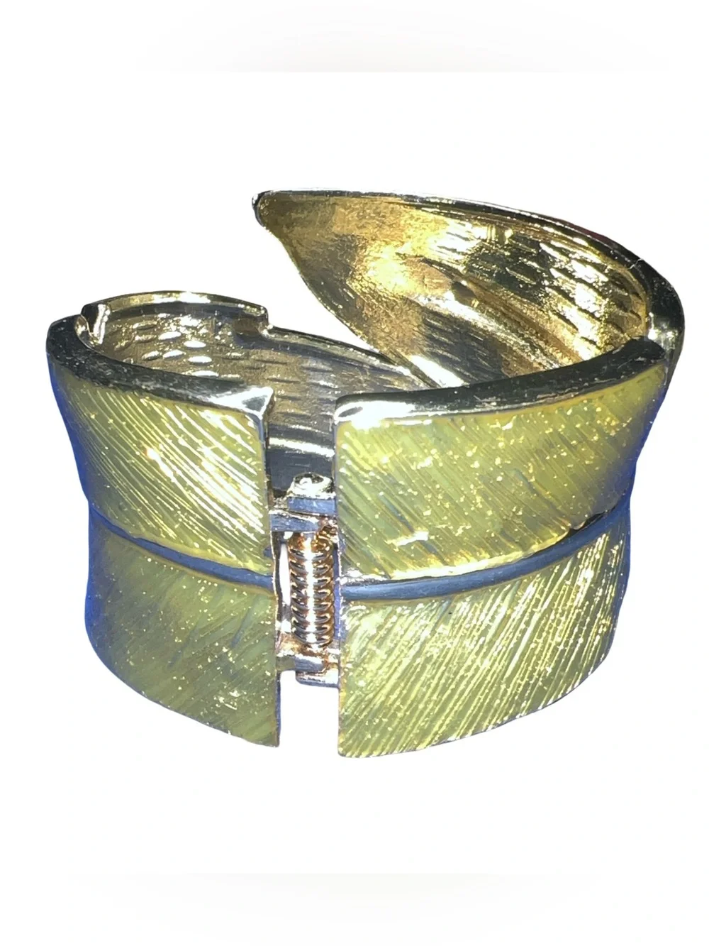 kirks folly Gold Tone Hinge Enamel Green Leaf Shaped bracelet